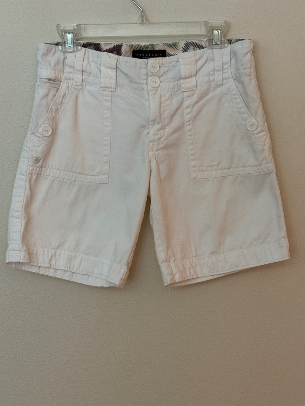 Sanctuary White Button-Front & Button-Back Pockets Cotton Bermuda Shorts Size27